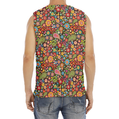 Colorful Hippie Peace Symbols Print Men's Fitness Tank Top
