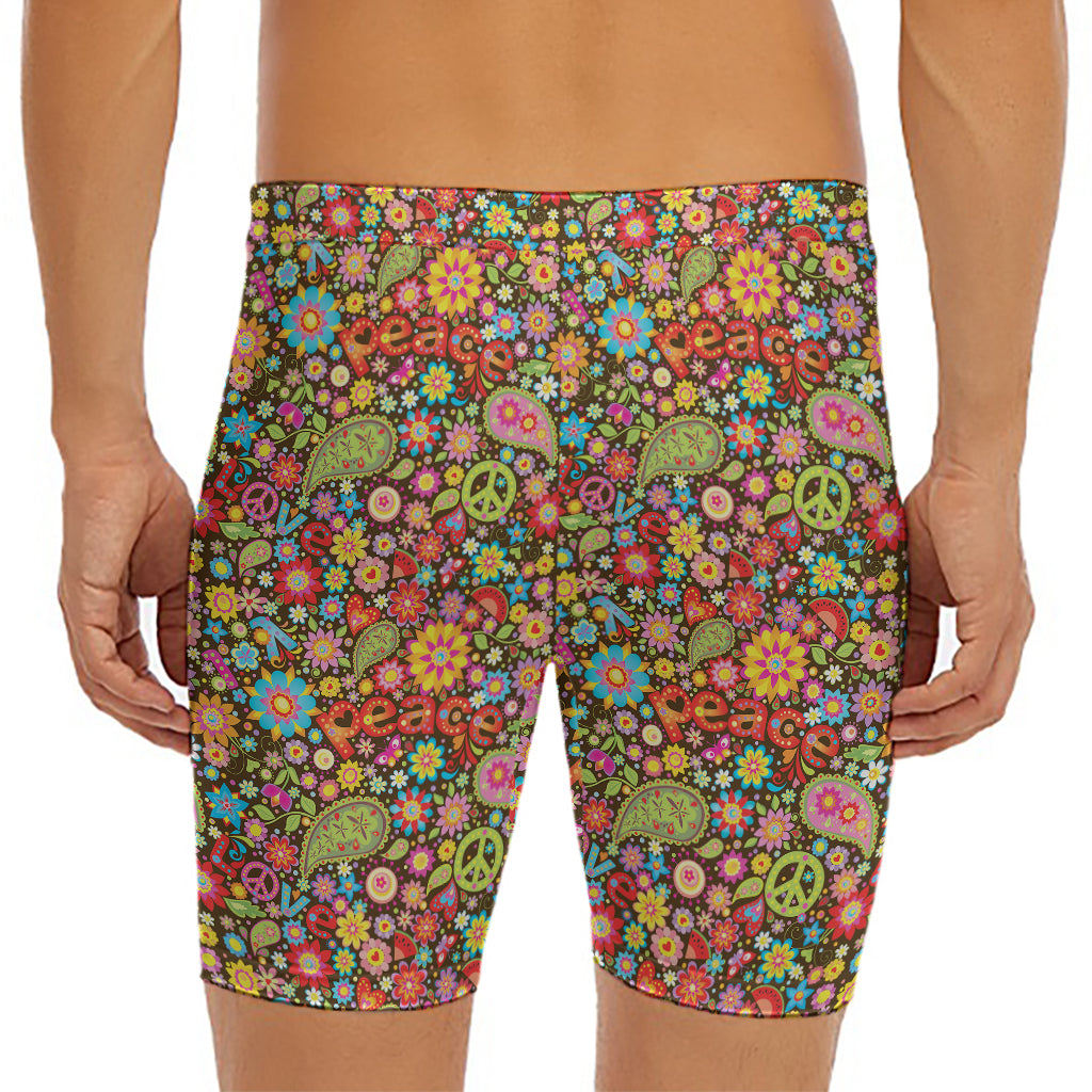 Colorful Hippie Peace Symbols Print Men's Long Boxer Briefs