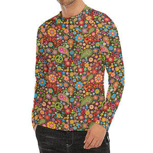 Colorful Hippie Peace Symbols Print Men's Long Sleeve Rash Guard