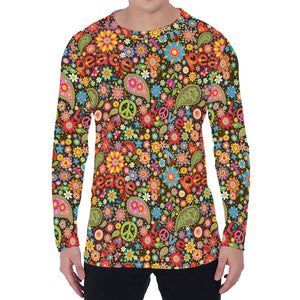 Colorful Hippie Peace Symbols Print Men's Long Sleeve T-Shirt