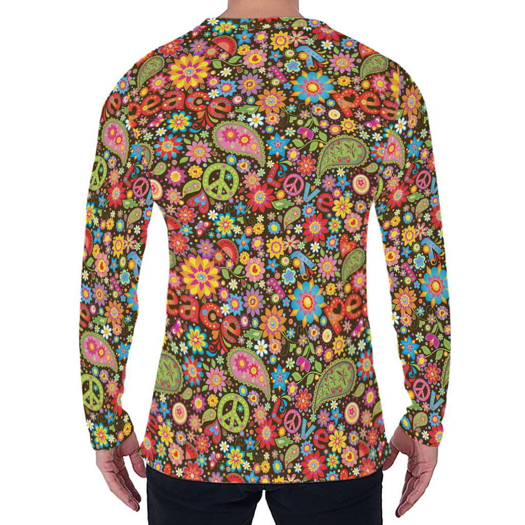 Colorful Hippie Peace Symbols Print Men's Long Sleeve T-Shirt