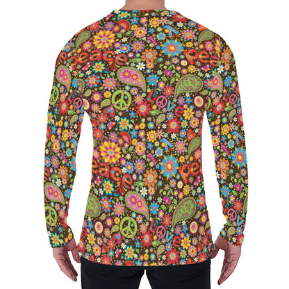 Colorful Hippie Peace Symbols Print Men's Long Sleeve T-Shirt