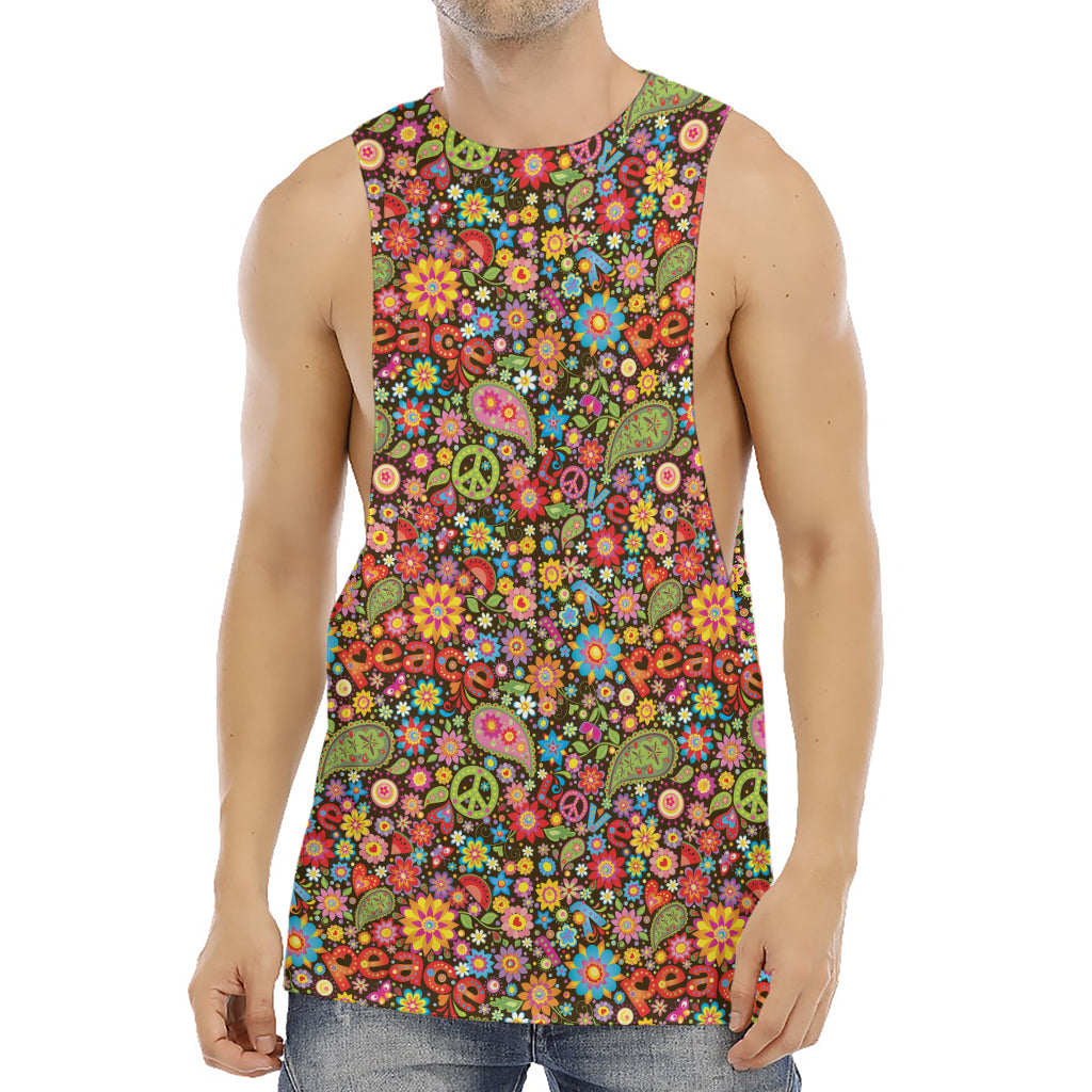 Colorful Hippie Peace Symbols Print Men's Muscle Tank Top