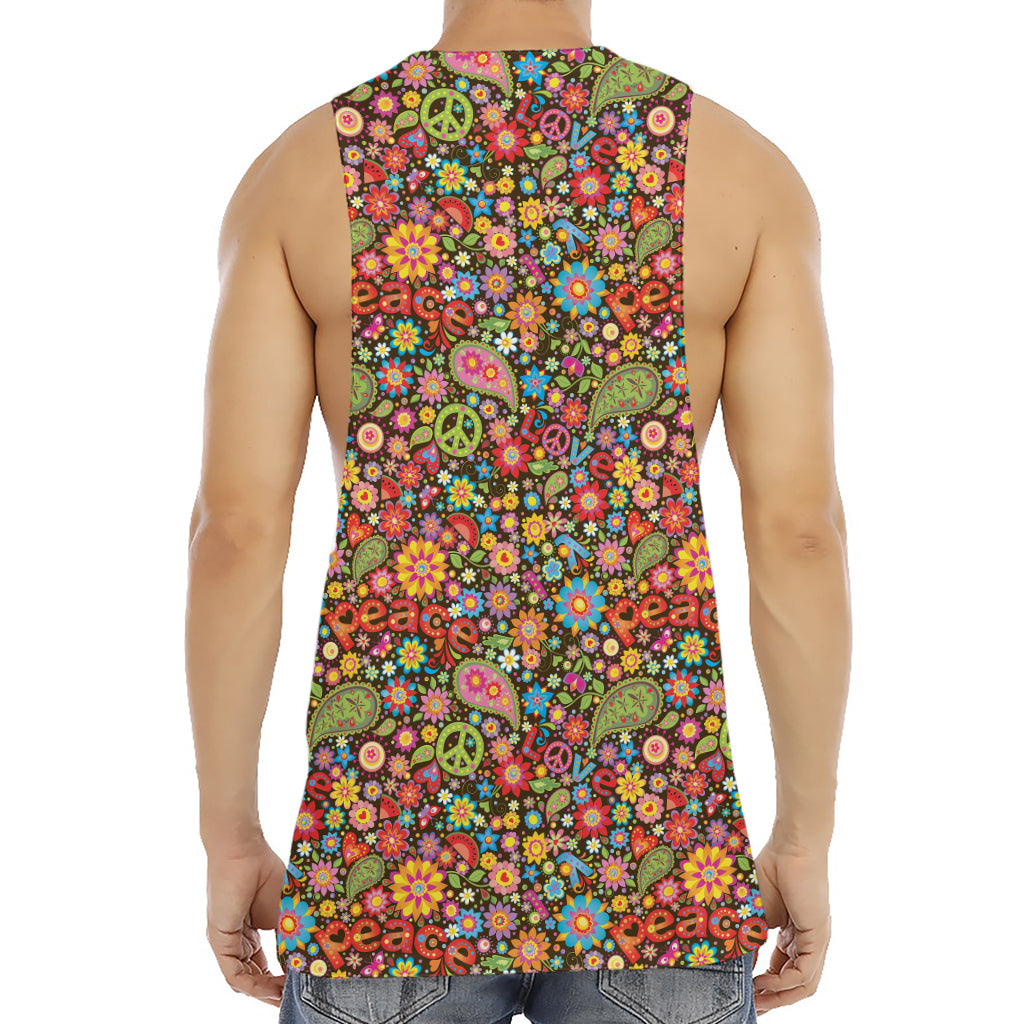 Colorful Hippie Peace Symbols Print Men's Muscle Tank Top