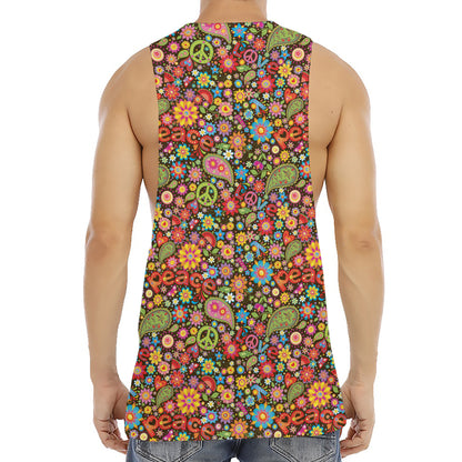 Colorful Hippie Peace Symbols Print Men's Muscle Tank Top