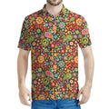 Colorful Hippie Peace Symbols Print Men's Polo Shirt