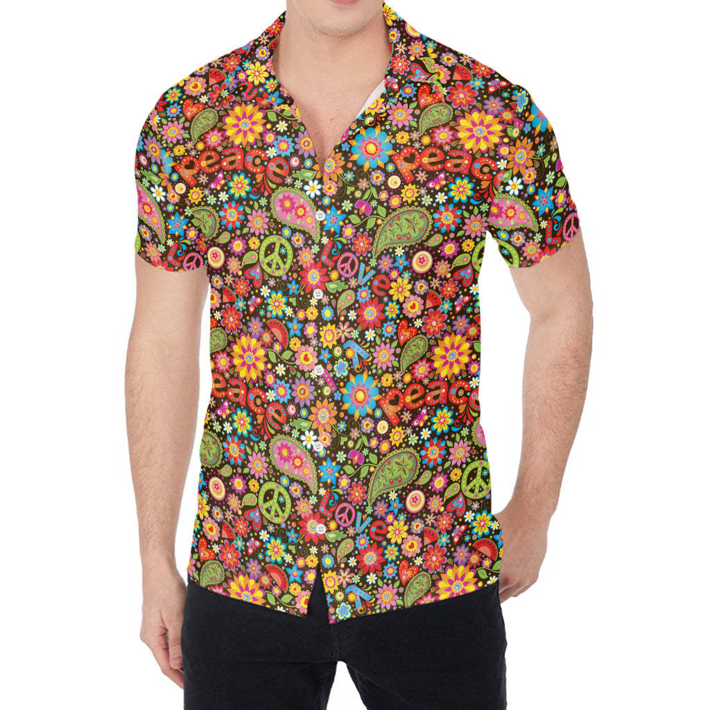 Colorful Hippie Peace Symbols Print Men's Shirt
