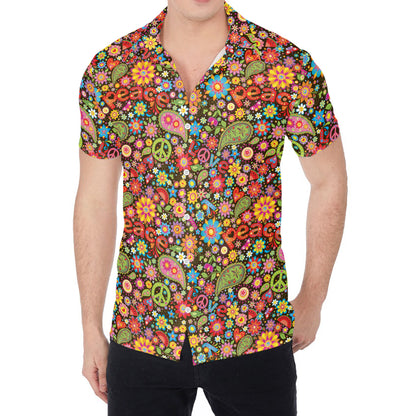 Colorful Hippie Peace Symbols Print Men's Shirt