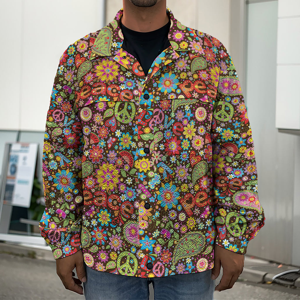 Colorful Hippie Peace Symbols Print Men's Shirt Jacket