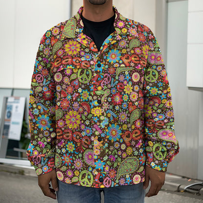 Colorful Hippie Peace Symbols Print Men's Shirt Jacket