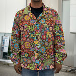 Colorful Hippie Peace Symbols Print Men's Shirt Jacket
