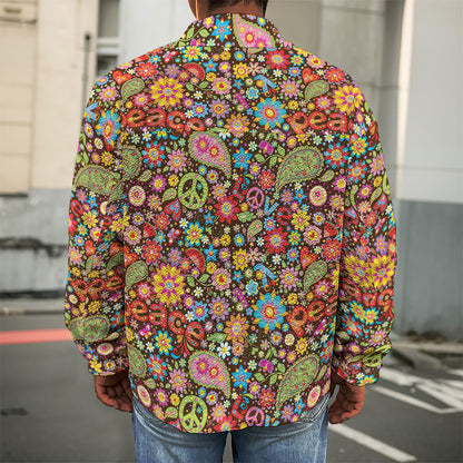 Colorful Hippie Peace Symbols Print Men's Shirt Jacket