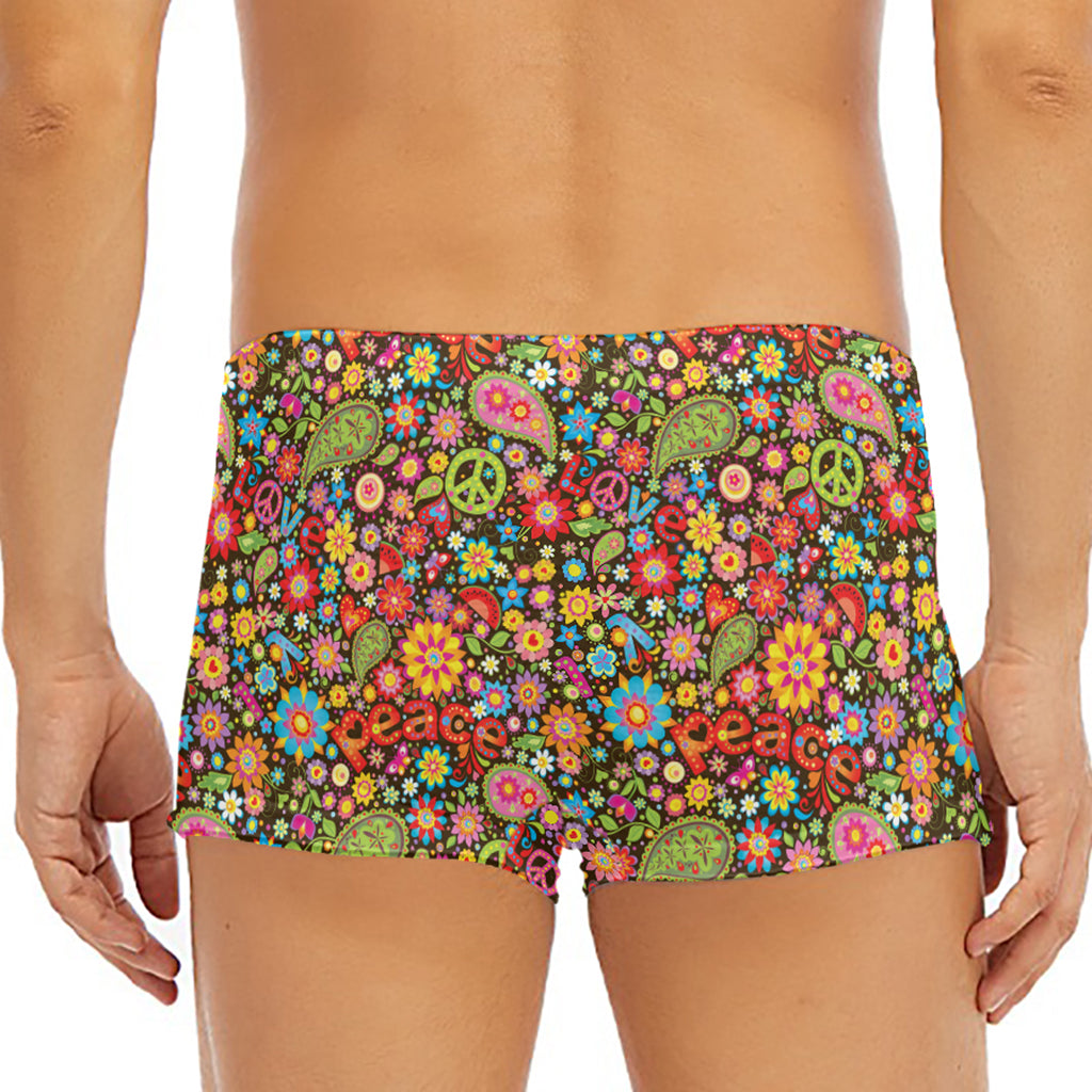 Colorful Hippie Peace Symbols Print Men's Short Boxer Briefs