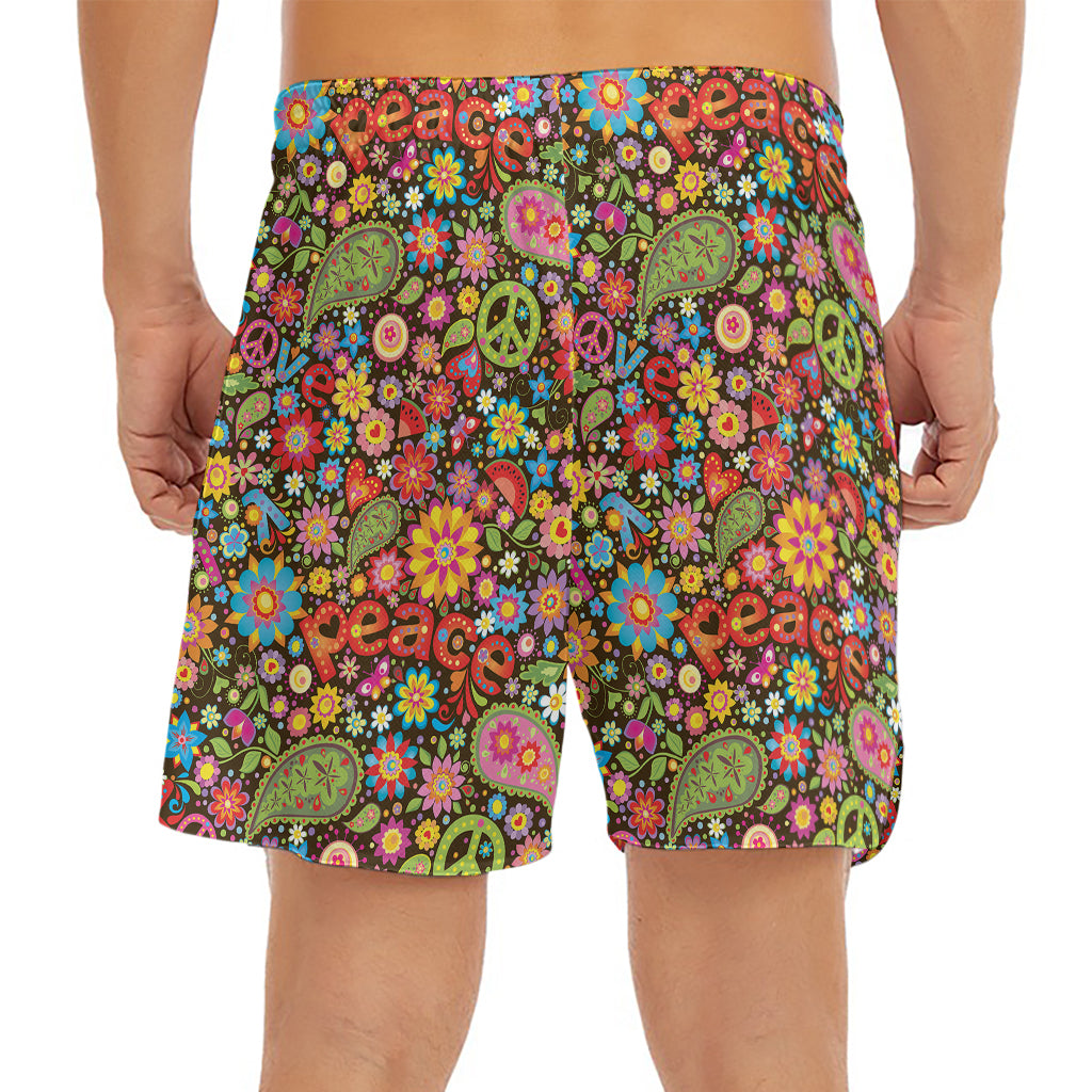 Colorful Hippie Peace Symbols Print Men's Split Running Shorts
