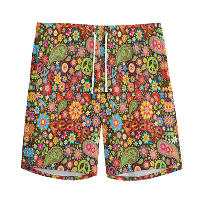 Colorful Hippie Peace Symbols Print Men's Sports Shorts
