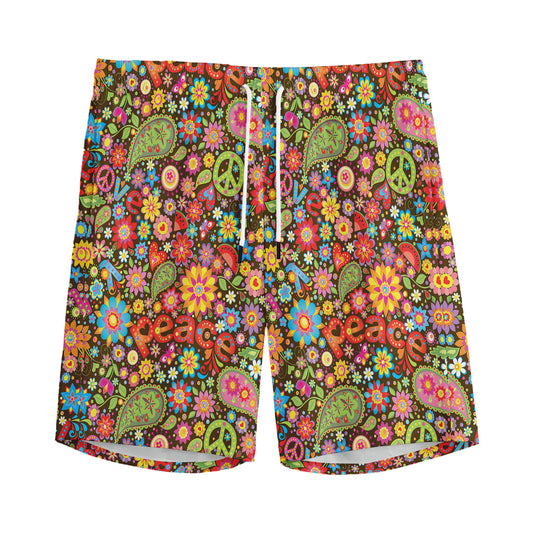 Colorful Hippie Peace Symbols Print Men's Sports Shorts