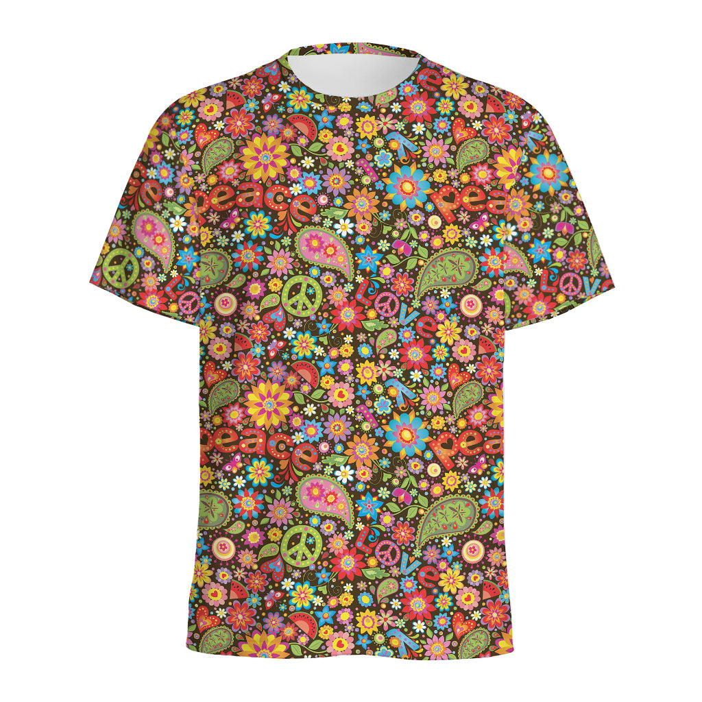 Colorful Hippie Peace Symbols Print Men's Sports T-Shirt