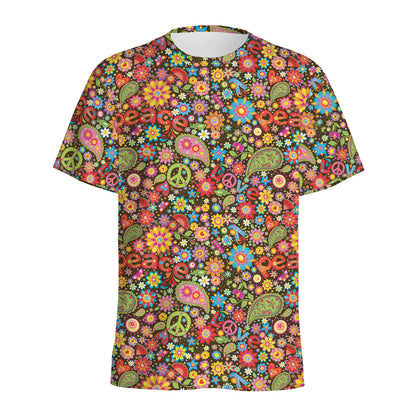 Colorful Hippie Peace Symbols Print Men's Sports T-Shirt