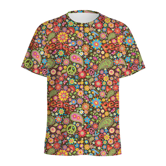 Colorful Hippie Peace Symbols Print Men's Sports T-Shirt