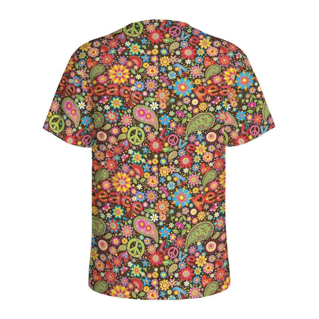 Colorful Hippie Peace Symbols Print Men's Sports T-Shirt
