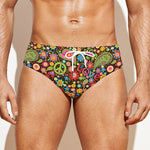 Colorful Hippie Peace Symbols Print Men's Swim Briefs