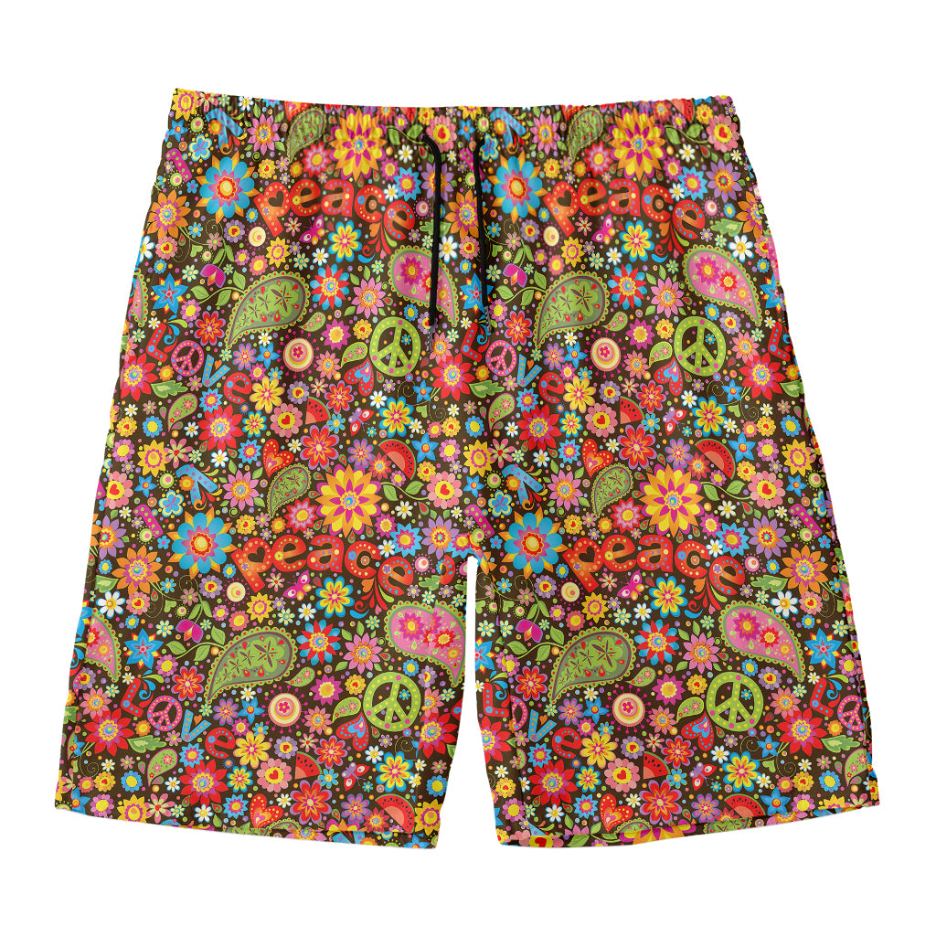 Colorful Hippie Peace Symbols Print Men's Swim Trunks