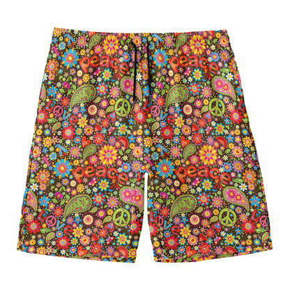 Colorful Hippie Peace Symbols Print Men's Swim Trunks