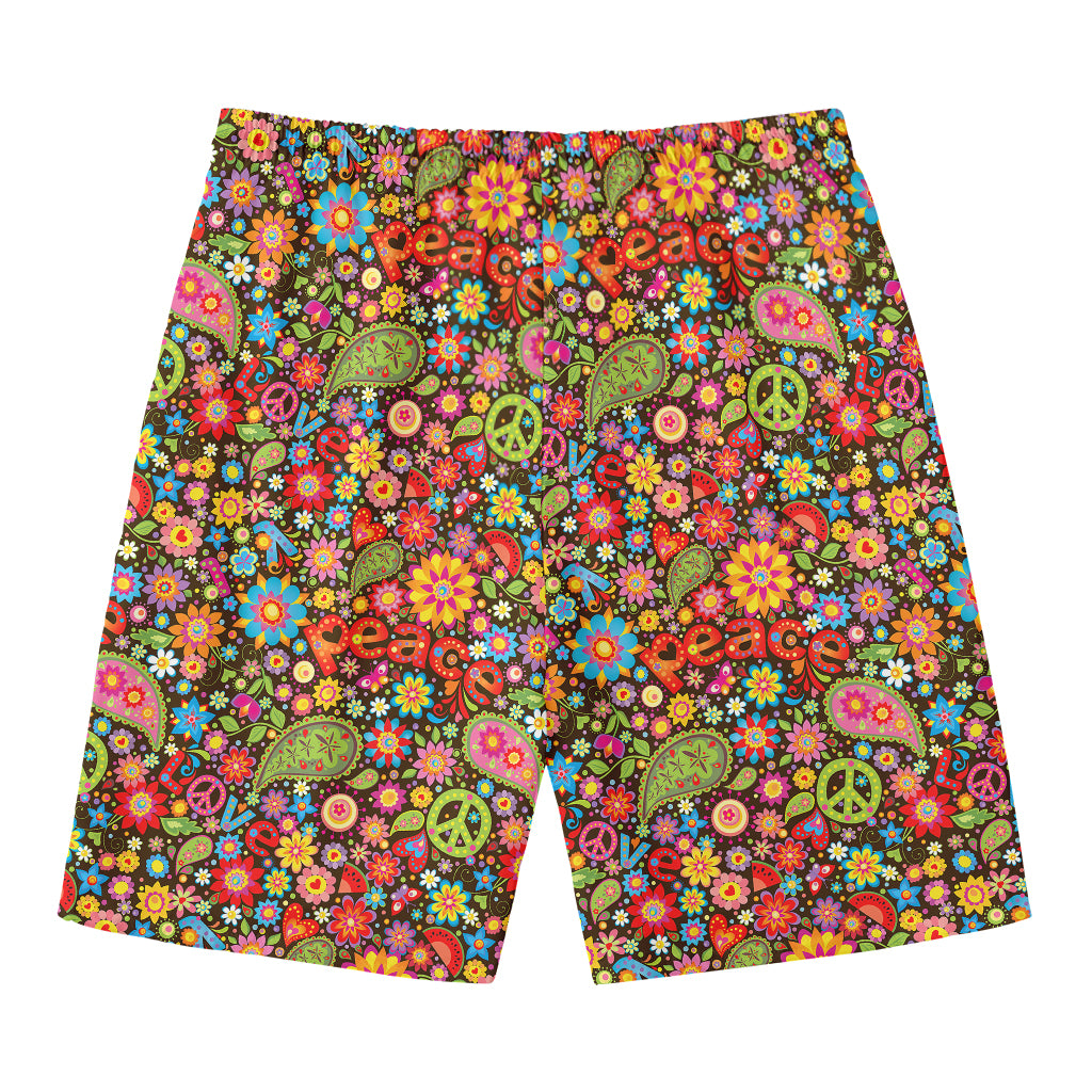 Colorful Hippie Peace Symbols Print Men's Swim Trunks
