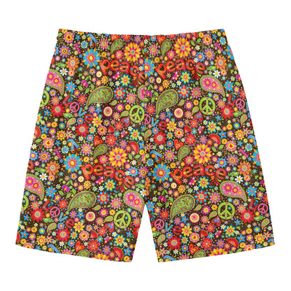 Colorful Hippie Peace Symbols Print Men's Swim Trunks