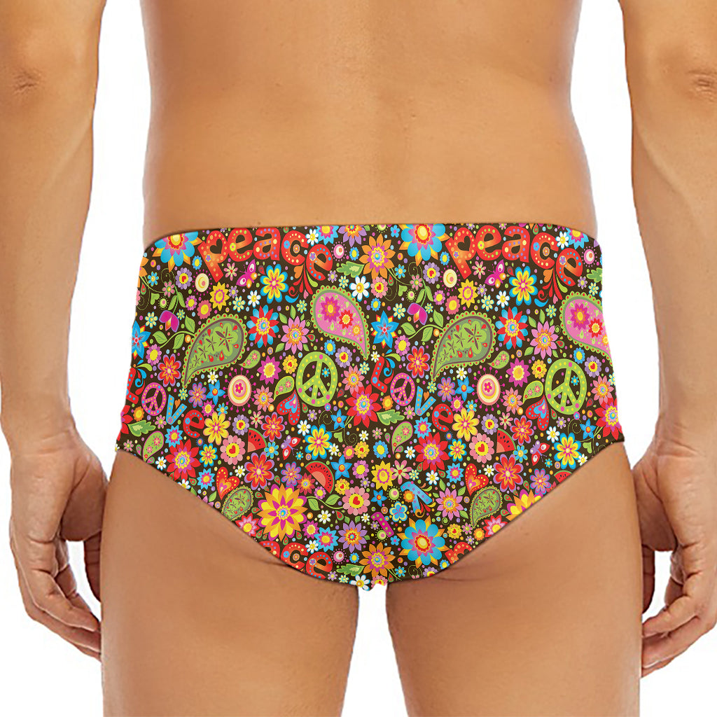 Colorful Hippie Peace Symbols Print Men's Triangle Swim Briefs