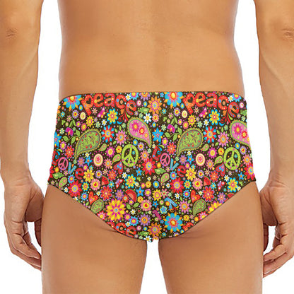 Colorful Hippie Peace Symbols Print Men's Triangle Swim Briefs