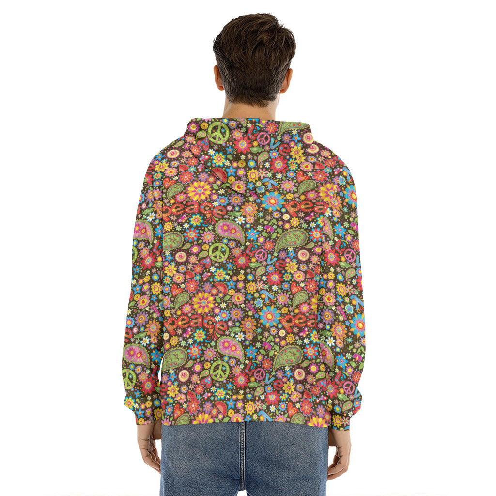 Colorful Hippie Peace Symbols Print Men's Velvet Pullover Hoodie