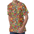 Colorful Hippie Peace Symbols Print Men's Velvet T-Shirt