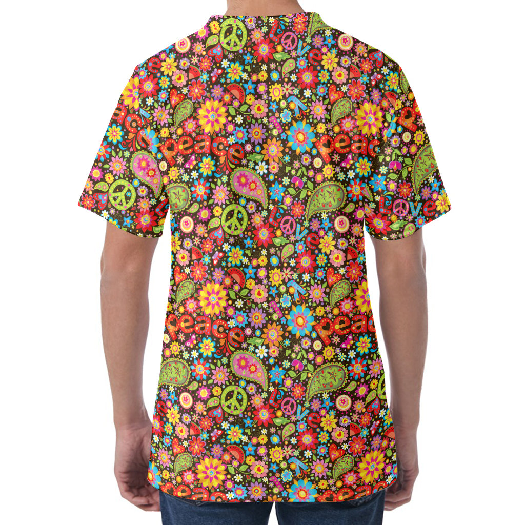 Colorful Hippie Peace Symbols Print Men's Velvet T-Shirt
