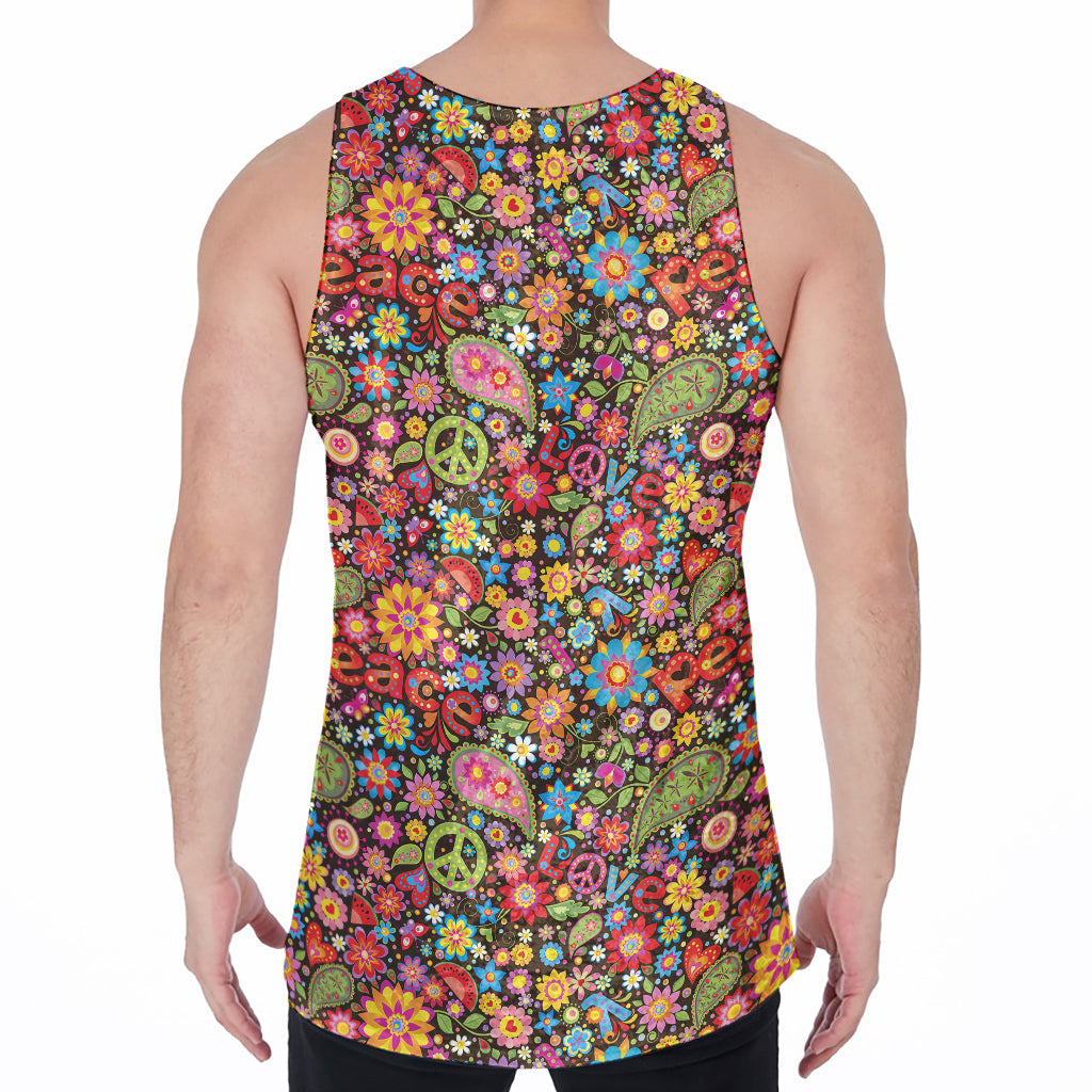 Colorful Hippie Peace Symbols Print Men's Velvet Tank Top