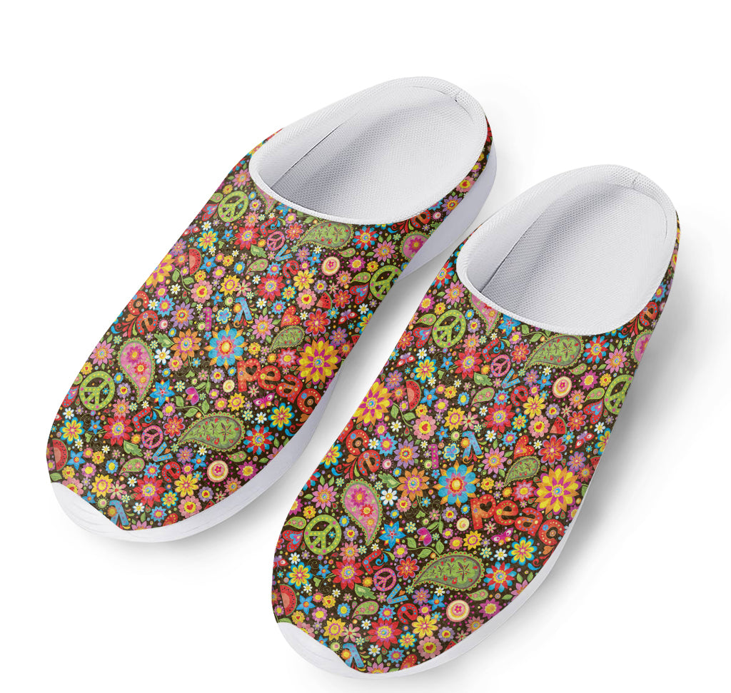 Colorful Hippie Peace Symbols Print Mesh Casual Shoes