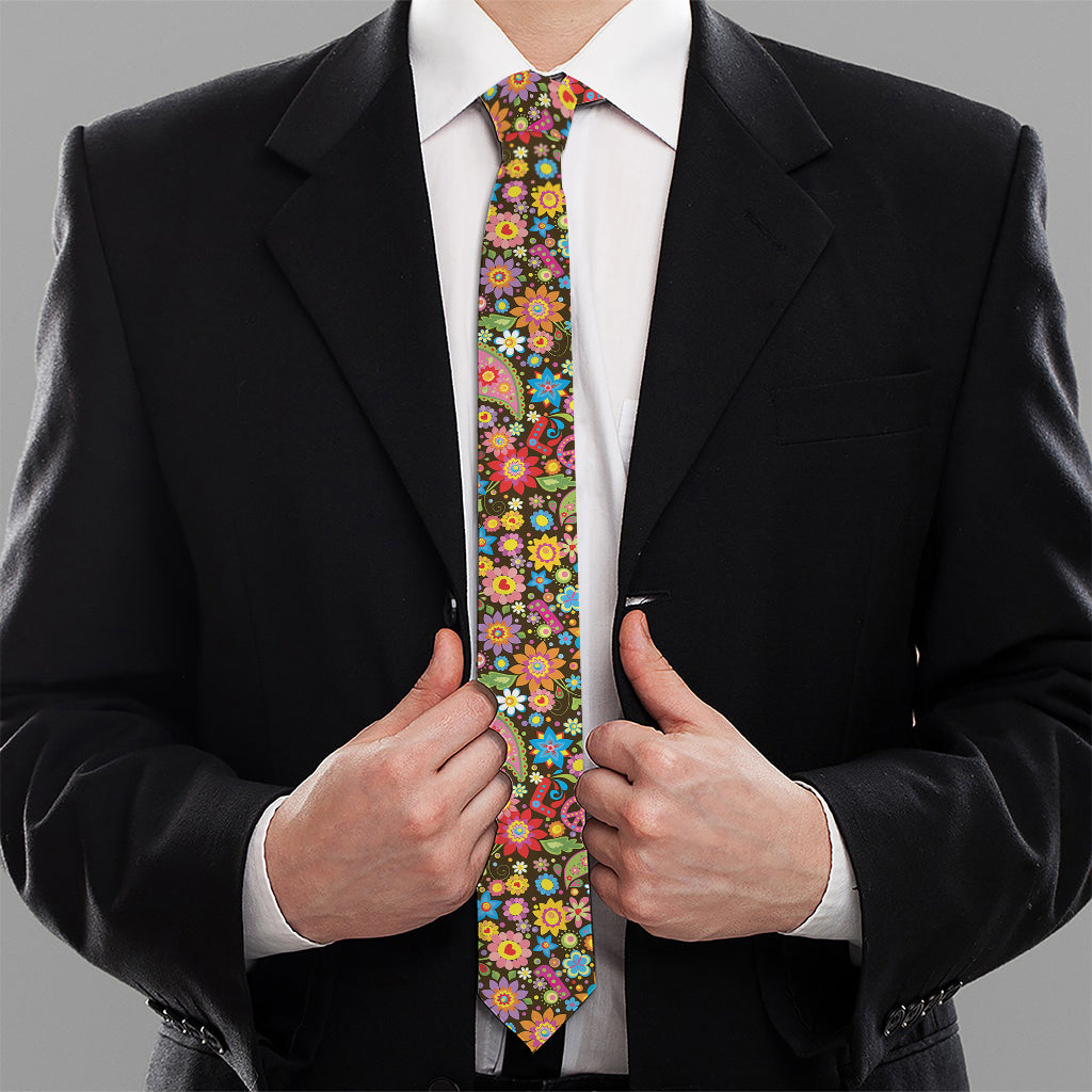 Colorful Hippie Peace Symbols Print Necktie