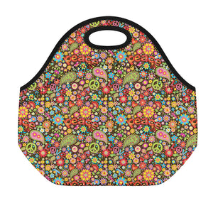 Colorful Hippie Peace Symbols Print Neoprene Lunch Bag