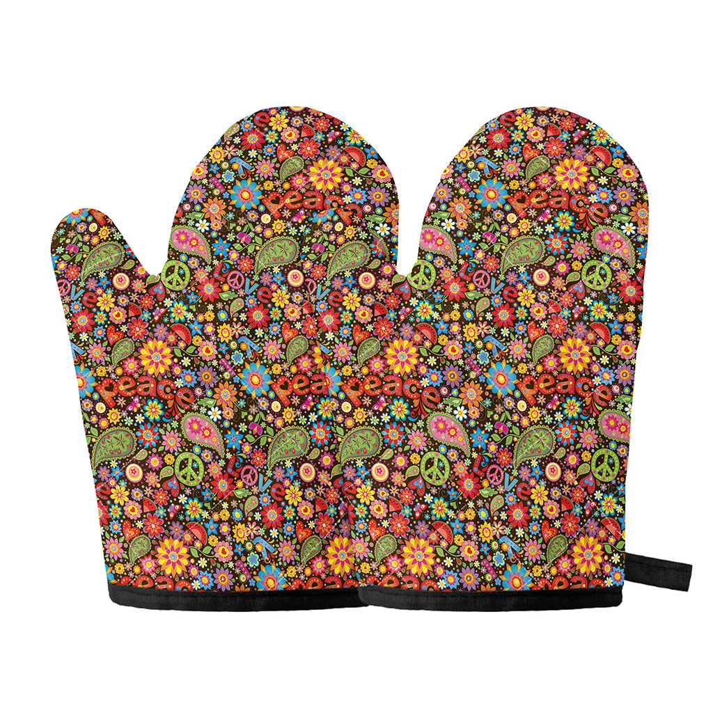 Colorful Hippie Peace Symbols Print Oven Mitts