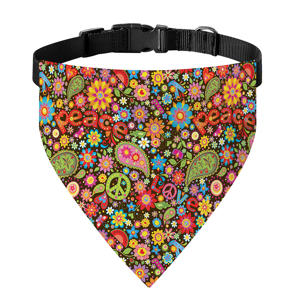 Colorful Hippie Peace Symbols Print Over The Collar Dog Bandana