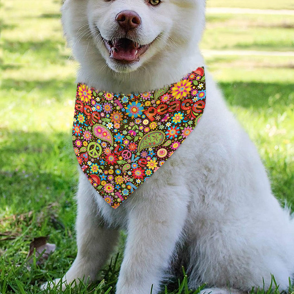 Colorful Hippie Peace Symbols Print Over The Collar Dog Bandana