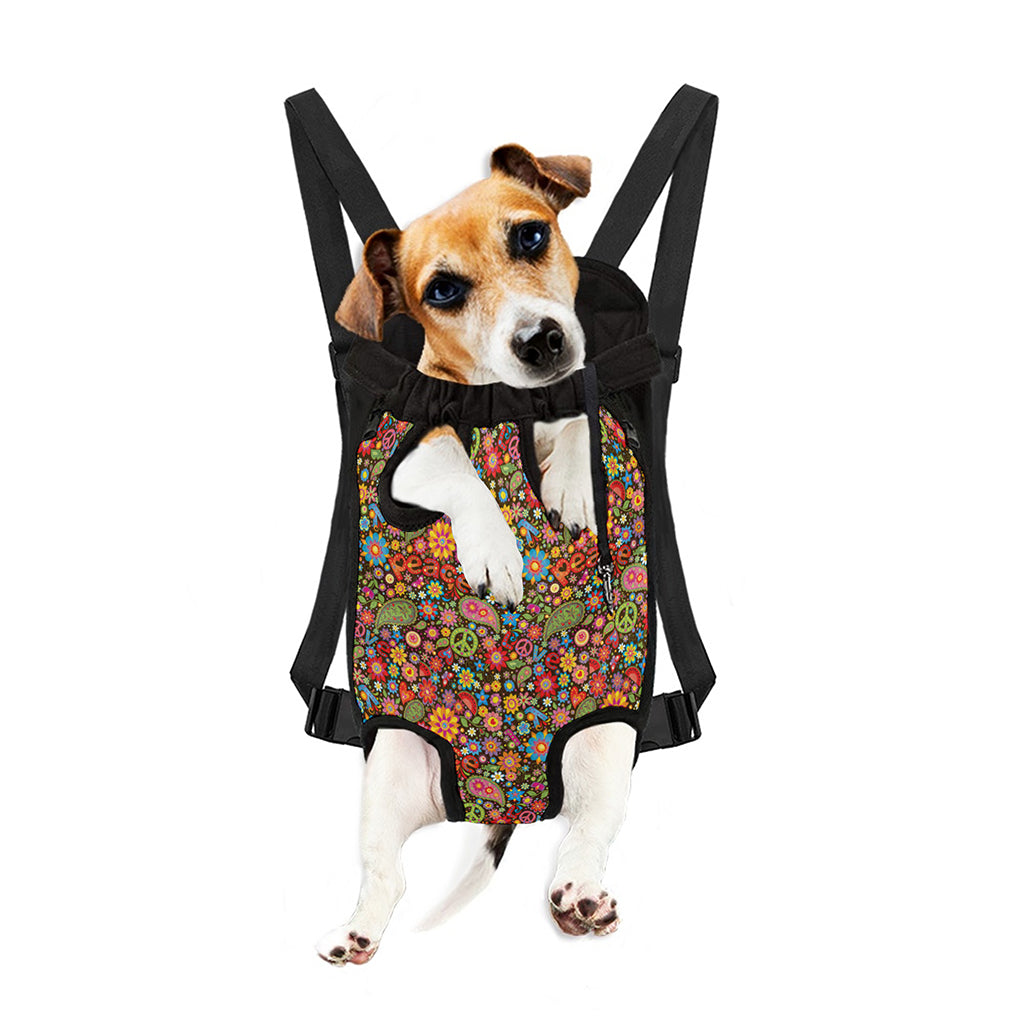 Colorful Hippie Peace Symbols Print Pet Carrier Backpack