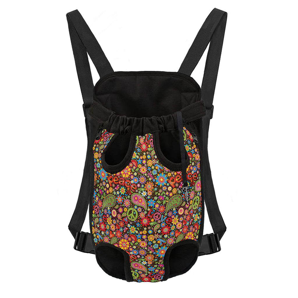 Colorful Hippie Peace Symbols Print Pet Carrier Backpack