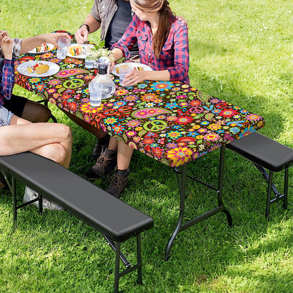 Colorful Hippie Peace Symbols Print Picnic Table Cover
