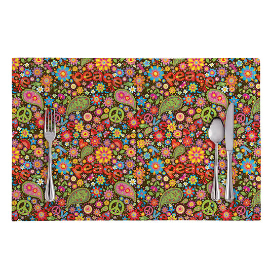 Colorful Hippie Peace Symbols Print Placemat