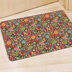 Colorful Hippie Peace Symbols Print Polyester Doormat