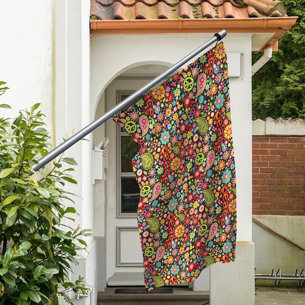 Colorful Hippie Peace Symbols Print Polyester Flag