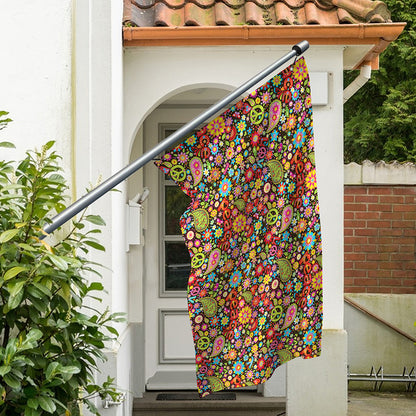 Colorful Hippie Peace Symbols Print Polyester Flag