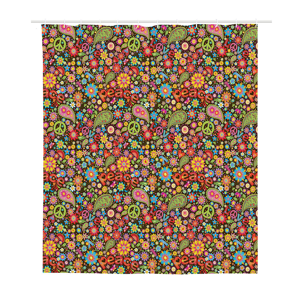 Colorful Hippie Peace Symbols Print Polyester Shower Curtain