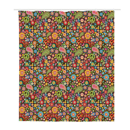 Colorful Hippie Peace Symbols Print Polyester Shower Curtain